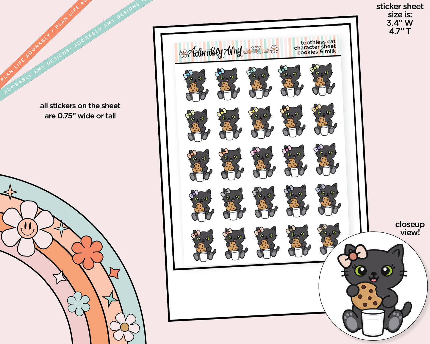 Toothless Cat Milk & Cookies Decoration Character Planner Stickers