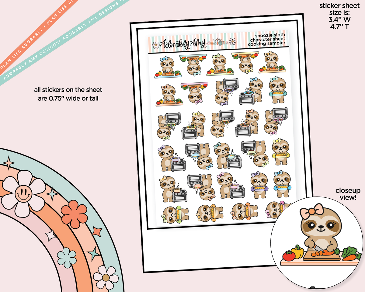 Snoozie Sloth Cooking Sampler Decoration Character Planner Stickers