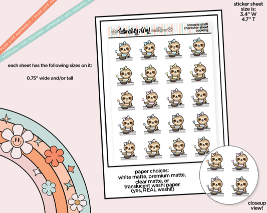 Snoozie Sloth Cooking Decoration Character Planner Stickers