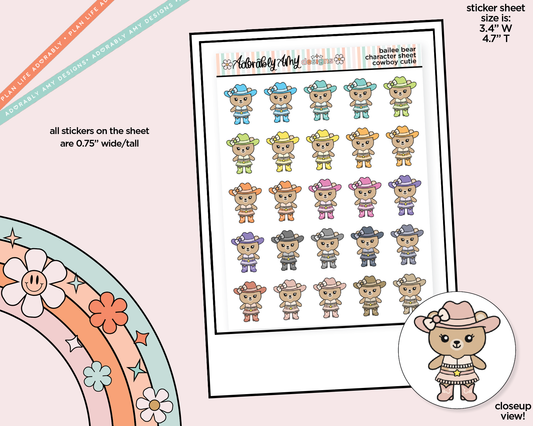 Bailee Bear Cowboy Cutie Decoration Character Planner Stickers - Adorably Amy Designs