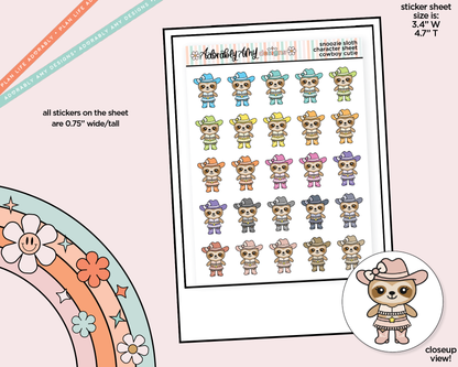 Snoozie Sloth Cowboy Cutie Decoration Character Planner Stickers - Adorably Amy Designs