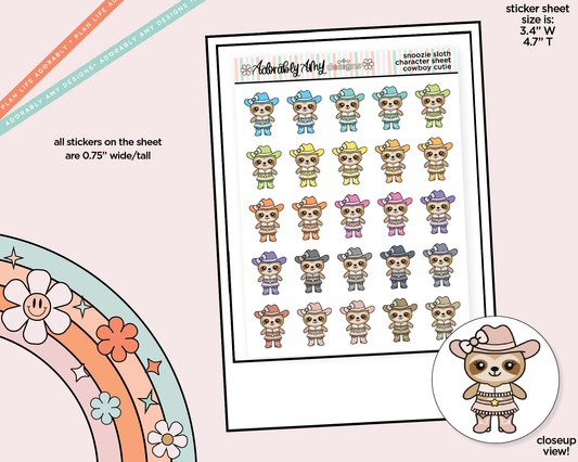 Snoozie Sloth Cowboy Cutie Decoration Character Planner Stickers - Adorably Amy Designs