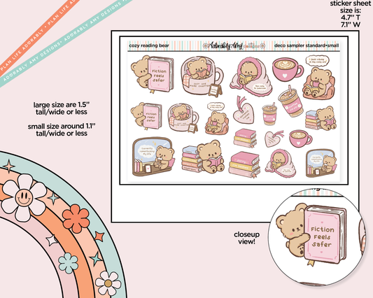 Kawaii Cozy Reading Bears Deco Stickers in 2 Sizes Decorative Planner Stickers - Adorably Amy Designs