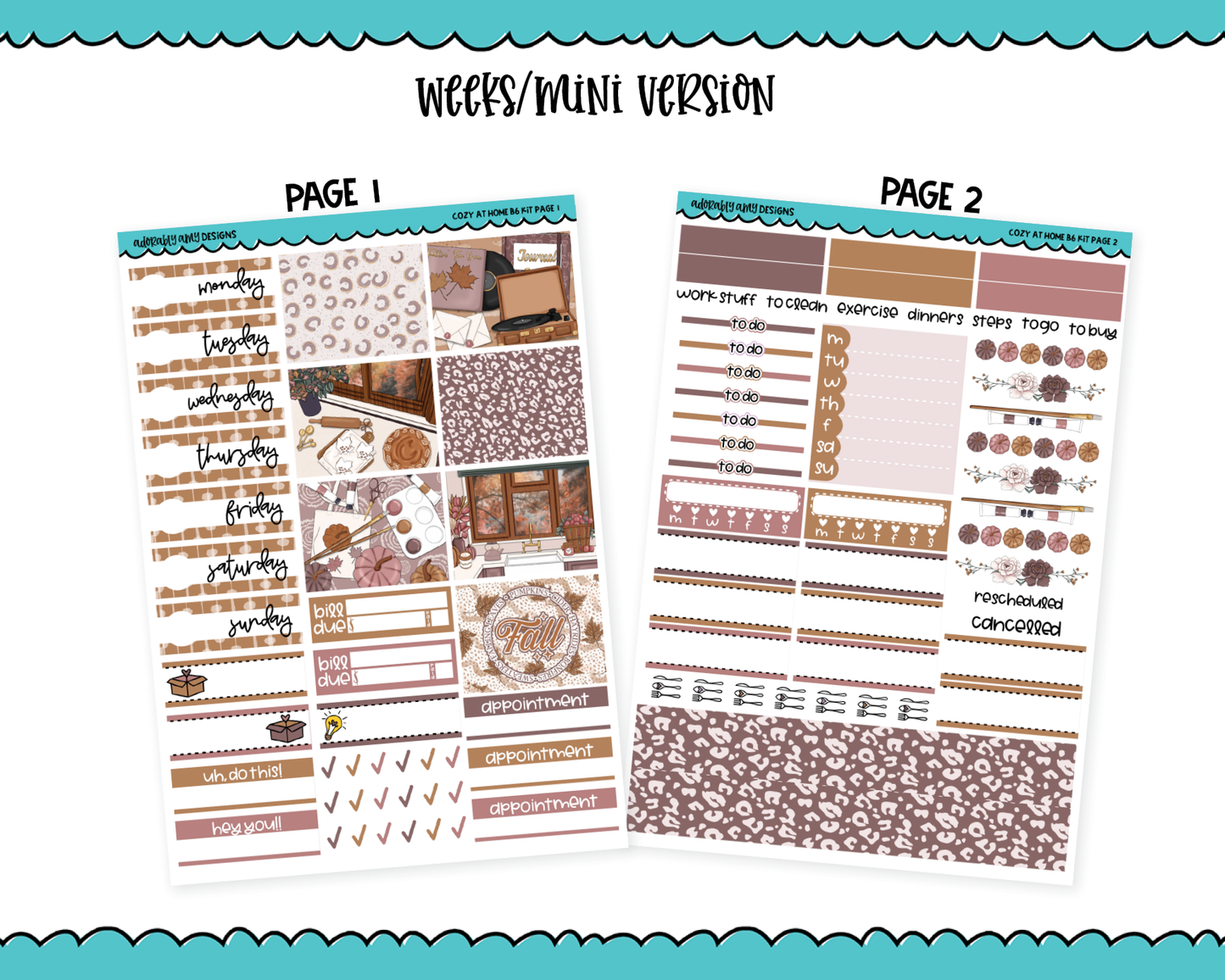 Mini B6 Cozy at Home Fall Autumn Cozy Themed Weekly Planner Sticker Kit sized for ANY Vertical Insert