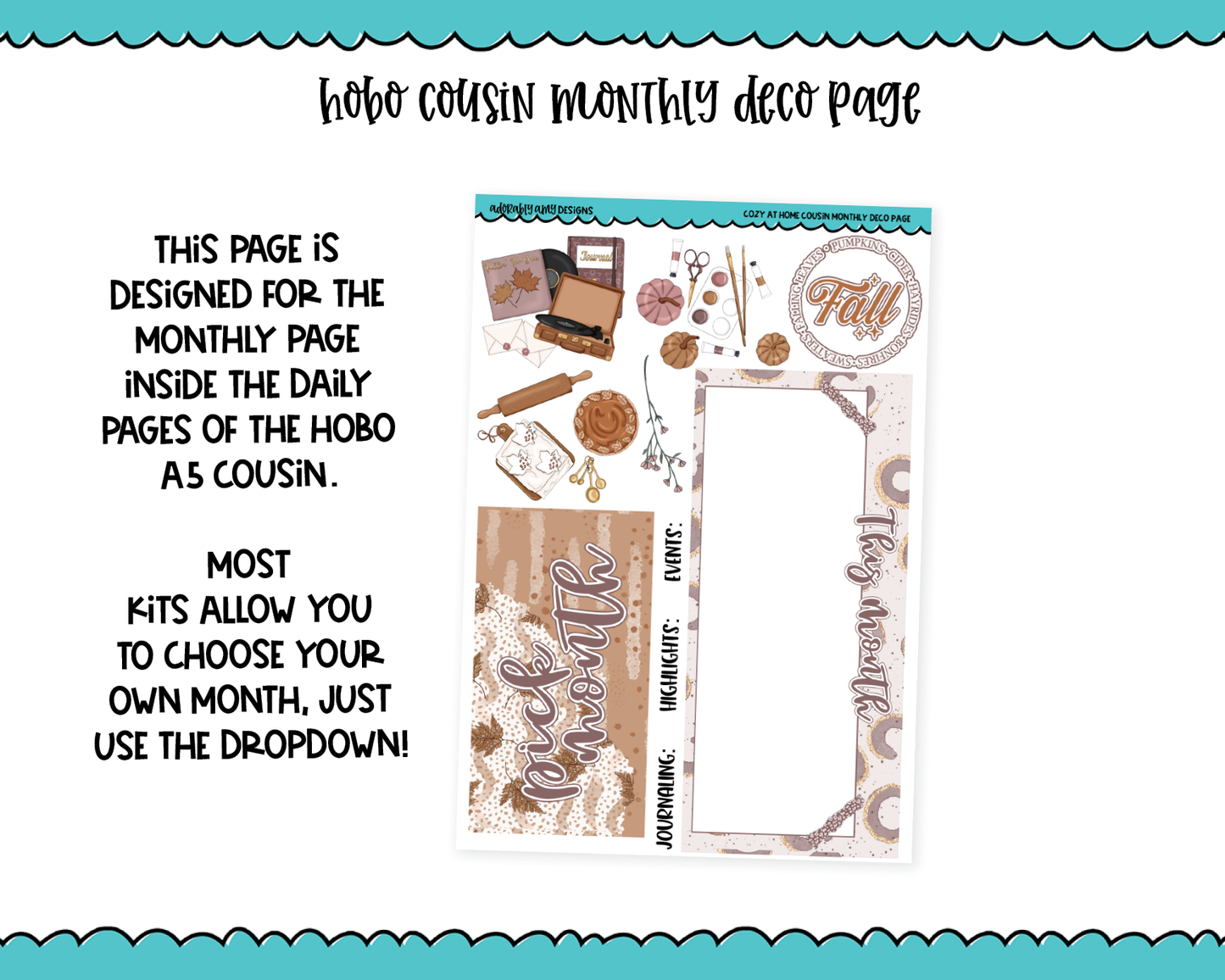 Hobonichi Cousin Monthly Pick Your Month Cozy at Home Fall Autumn Cozy Themed Planner Sticker Kit for Hobo Cousin or Similar Planners