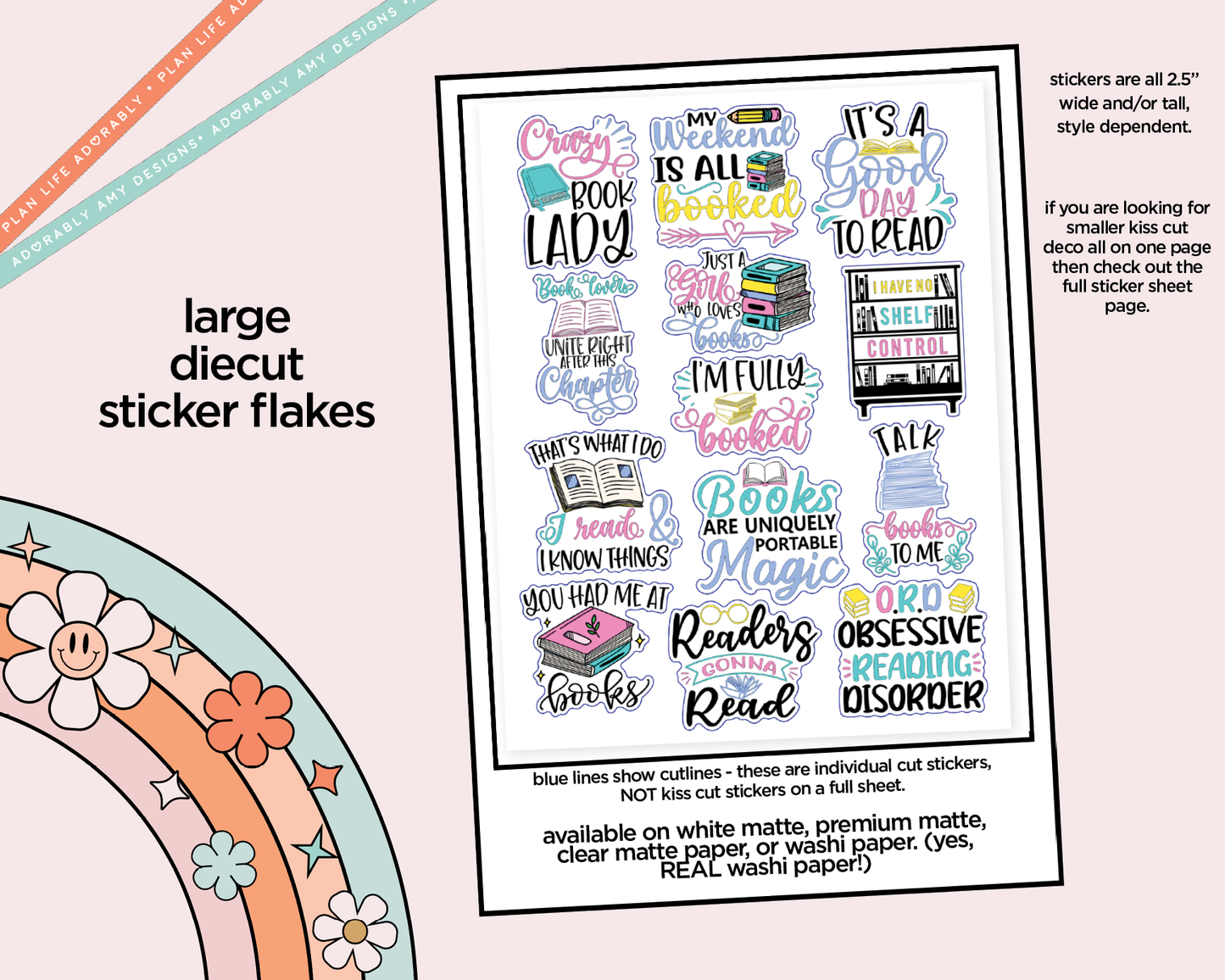 Crazy Book Lady Typography Sampler Planner Stickers