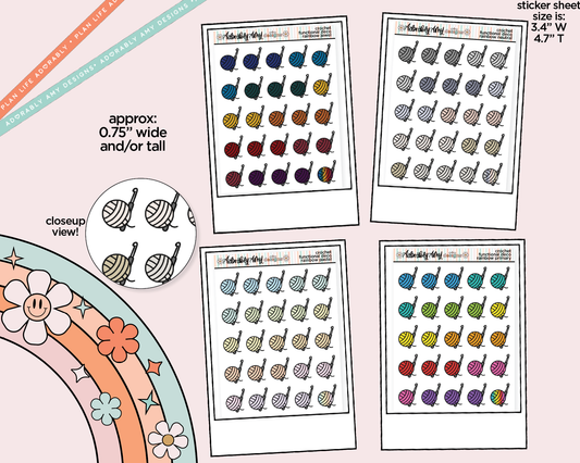 Rainbow Crochet Hook and Yarn Ball Doodled Icon Stickers