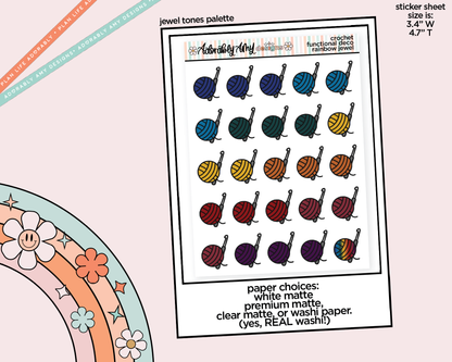 Rainbow Crochet Hook and Yarn Ball Doodled Icon Stickers