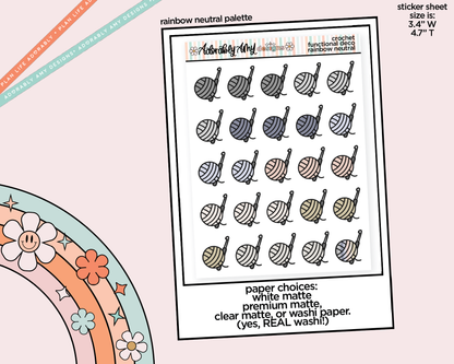 Rainbow Crochet Hook and Yarn Ball Doodled Icon Stickers