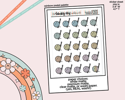 Rainbow Crochet Hook and Yarn Ball Doodled Icon Stickers
