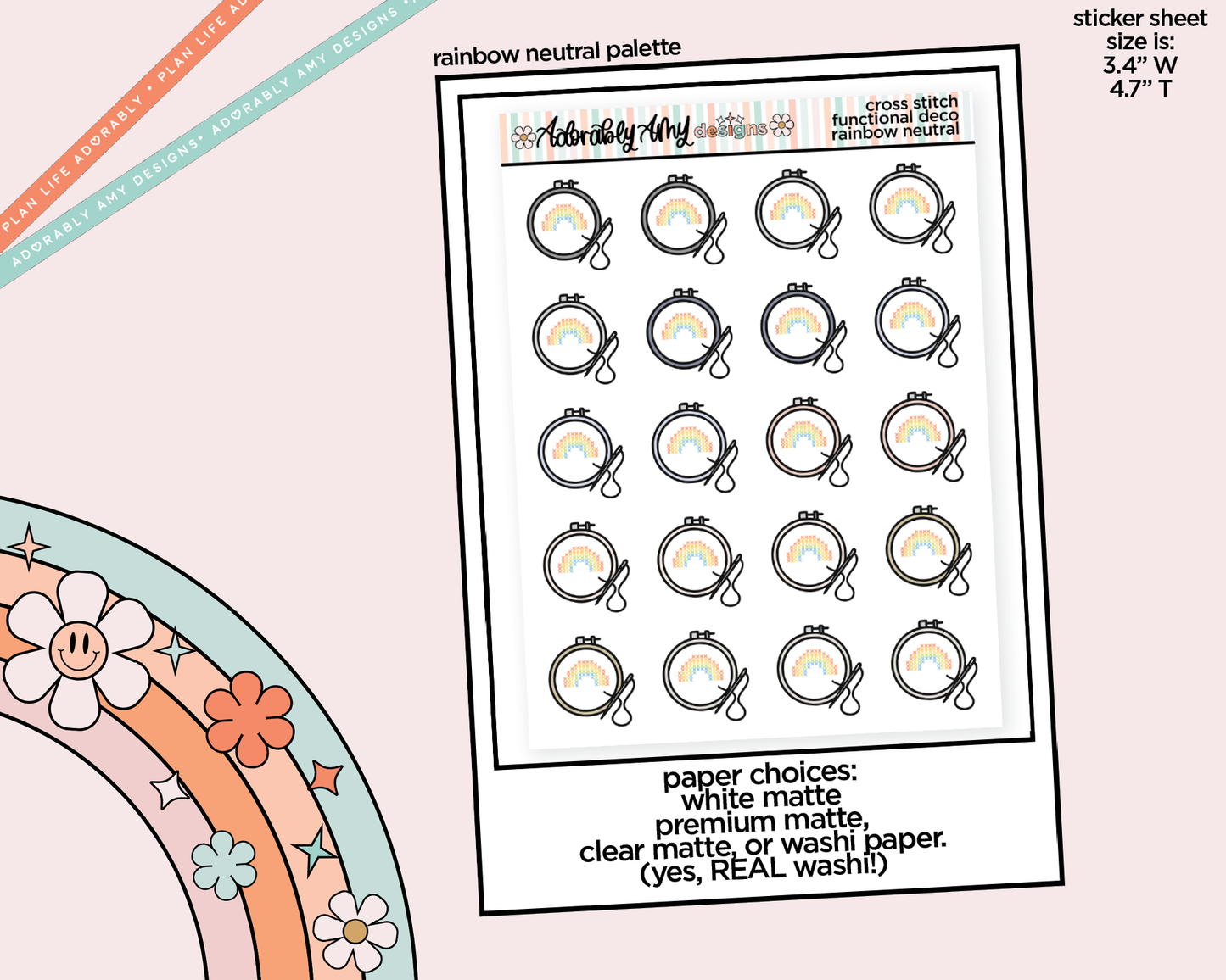 Rainbow Cross Stitch Doodled Icon Stickers