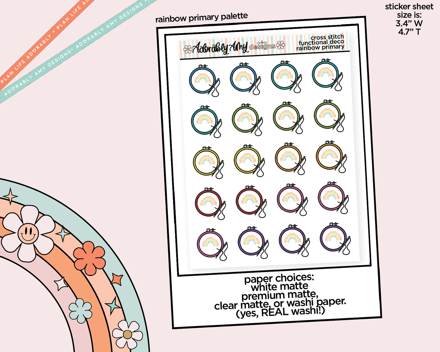 Rainbow Cross Stitch Doodled Icon Stickers
