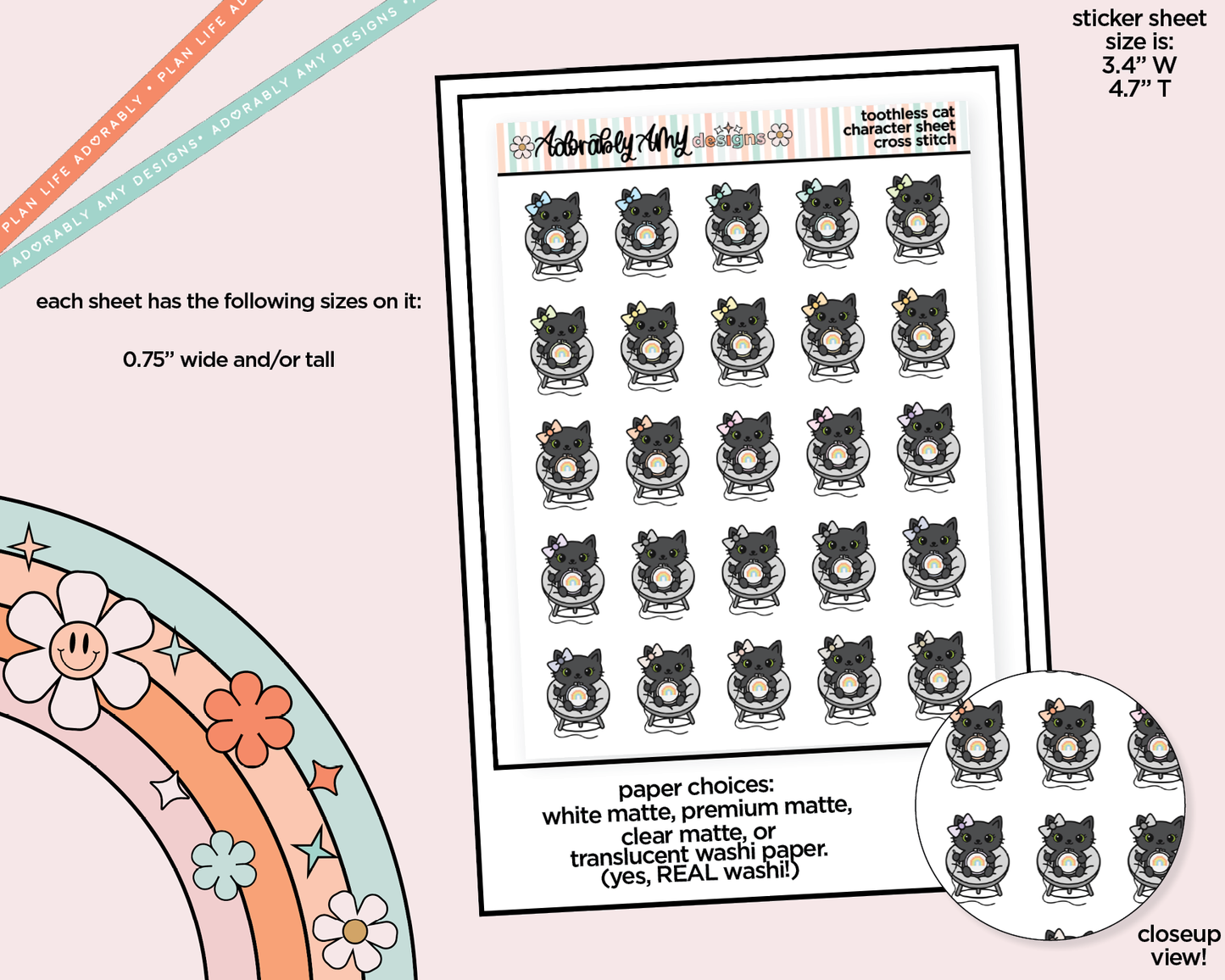 Toothless Cat Cross Stitch Decoration Character Planner Stickers