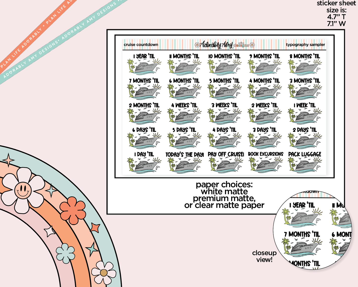 Cruise Countdown (1 Year) Typography Sampler Planner Stickers