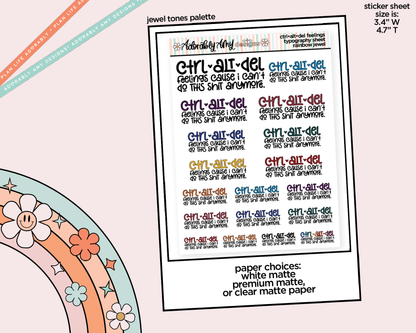 Rainbow or Black Ctrl-Alt-Del Feelings Typography Planner Stickers for any Planner or Insert