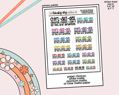 Rainbow or Black Ctrl-Alt-Del Feelings Typography Planner Stickers for any Planner or Insert