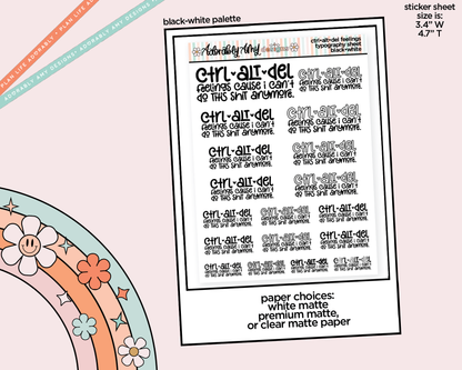 Rainbow or Black Ctrl-Alt-Del Feelings Typography Planner Stickers for any Planner or Insert