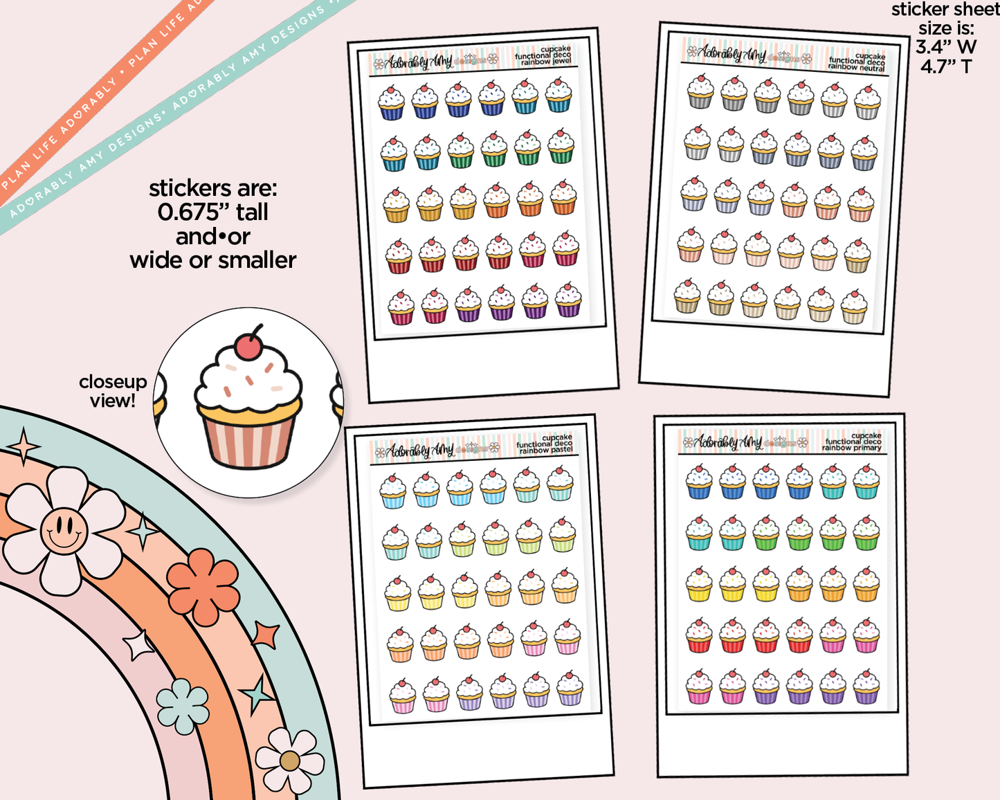 Rainbow Cupcakes Doodled Icon Stickers