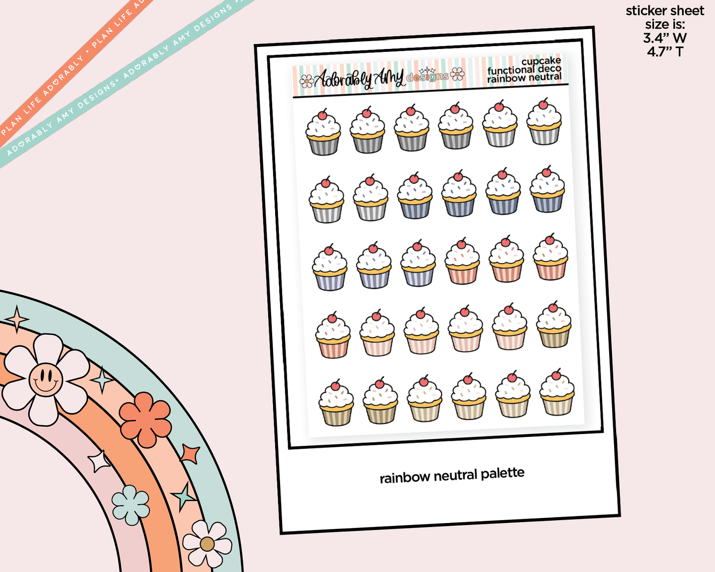 Rainbow Cupcakes Doodled Icon Stickers