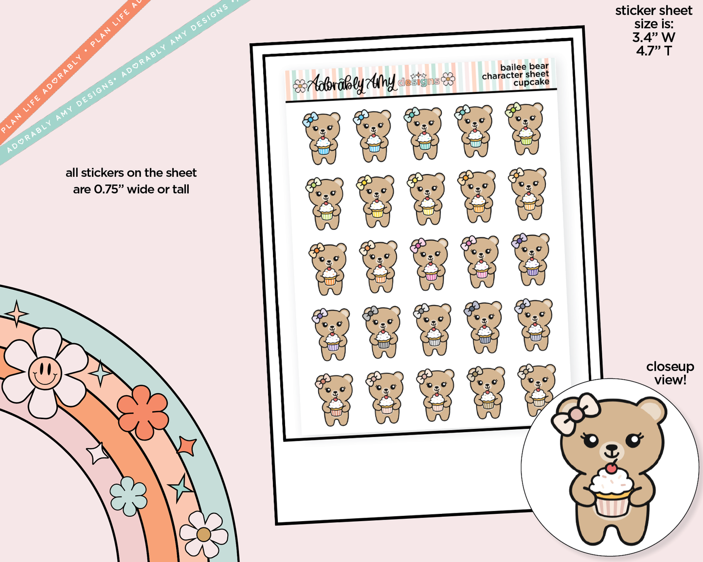 Bailee Bear Cupcake Decoration Character Planner Stickers