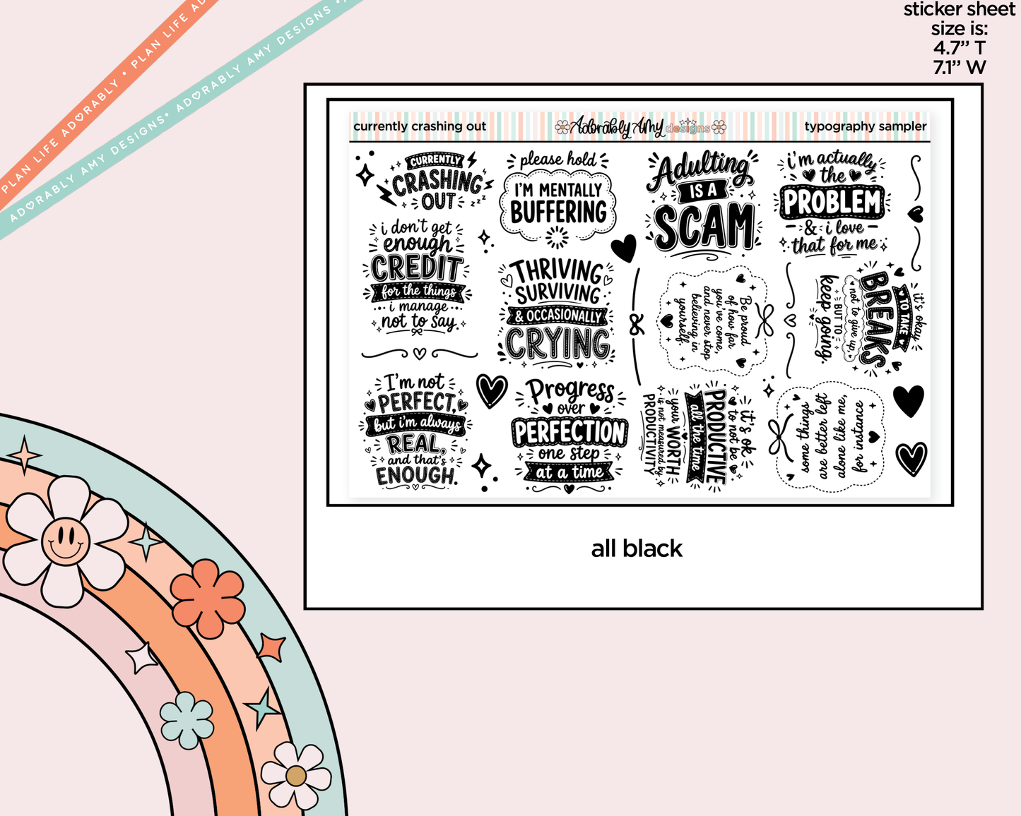 Currently Crashing Out Deco Typography Sampler Planner Stickers