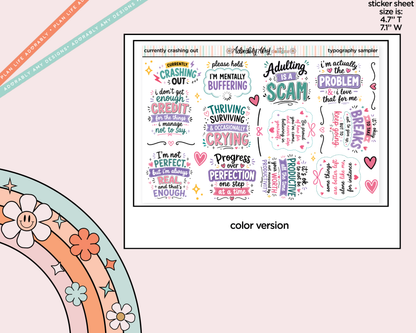 Currently Crashing Out Deco Typography Sampler Planner Stickers