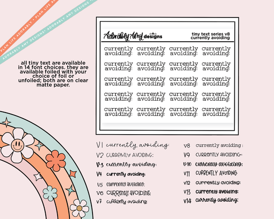 Foiled Tiny Text Series - Currently Avoiding: Checklist Size Planner Sticker Sheet - Adorably Amy Designs