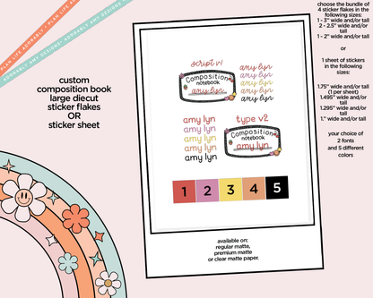 Custom Name Composition Notebook Cover Typography Sampler Planner Stickers for any Planner or Insert