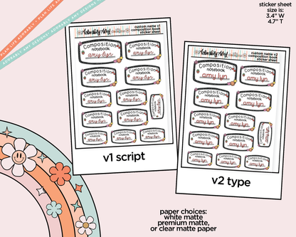 Custom Name Composition Notebook Cover Typography Sampler Planner Stickers for any Planner or Insert