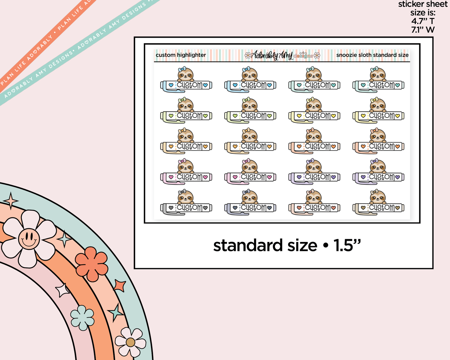 Snoozie Sloth Custom Text Highlighter Decoration Character Planner Stickers - 3 Sizes Available