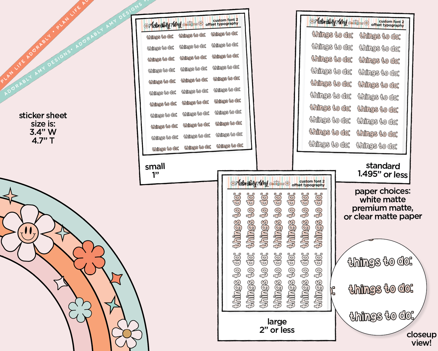 Custom Offset Text Typography Sticker Reminder Planner Stickers for any Planner or Insert