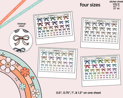 Rainbow Doodled Bows Deco 4 Sizes on One Sheet Stickers for any Planner or Insert - Adorably Amy Designs