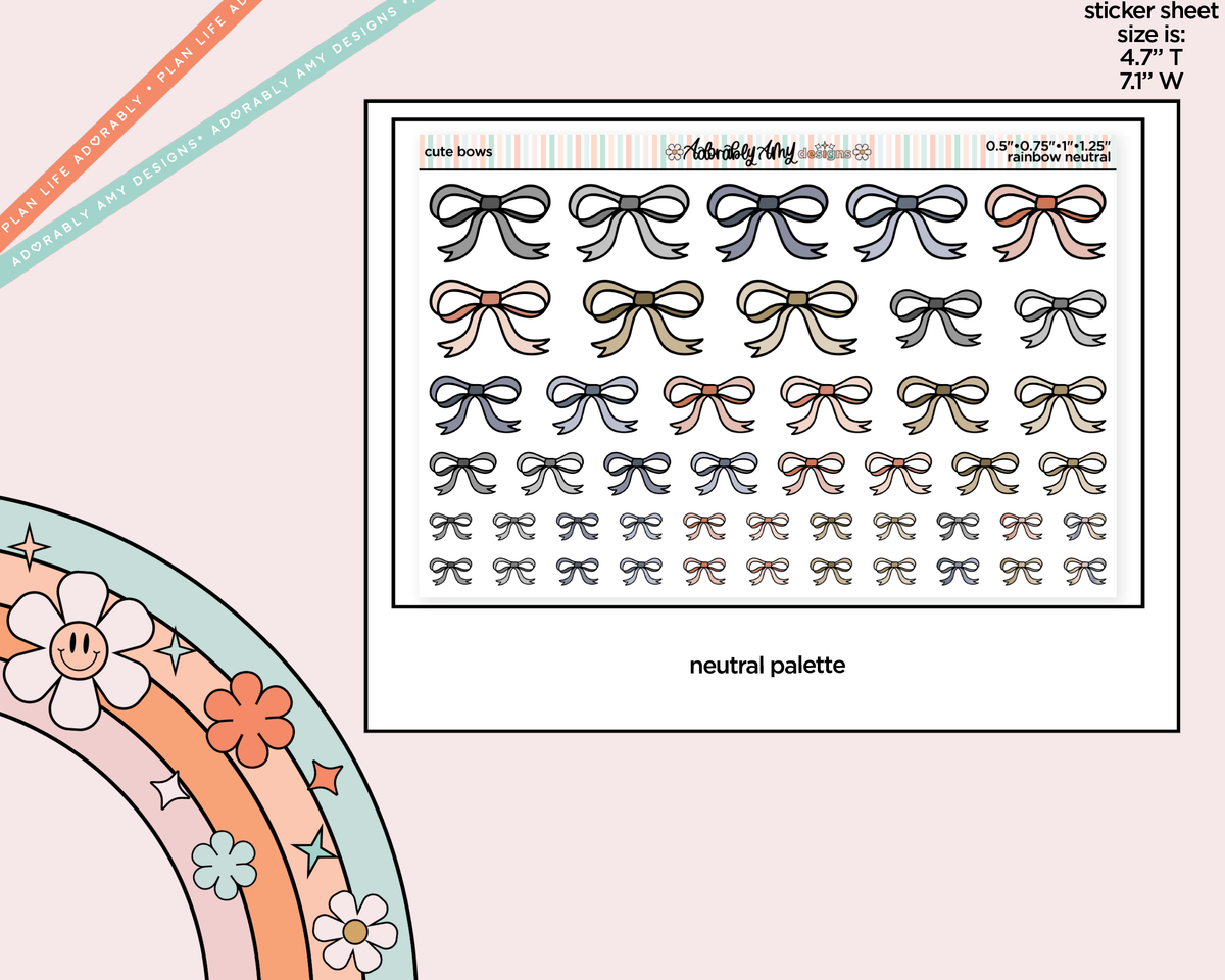 Rainbow Doodled Bows Deco 4 Sizes on One Sheet Stickers for any Planner or Insert - Adorably Amy Designs