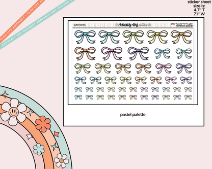 Rainbow Doodled Bows Deco 4 Sizes on One Sheet Stickers for any Planner or Insert - Adorably Amy Designs
