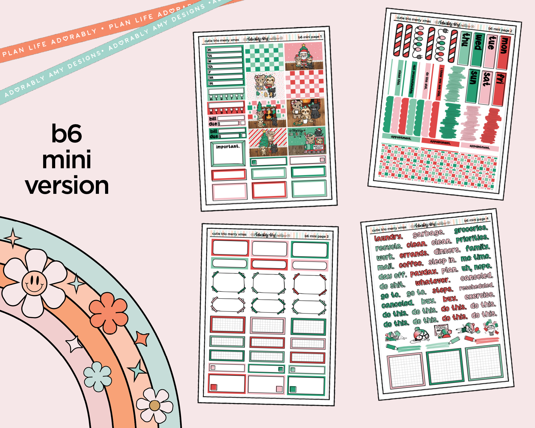 Mini B6 The Cutie Trio Merry Christmas Planner Sticker Kit sized for A ...