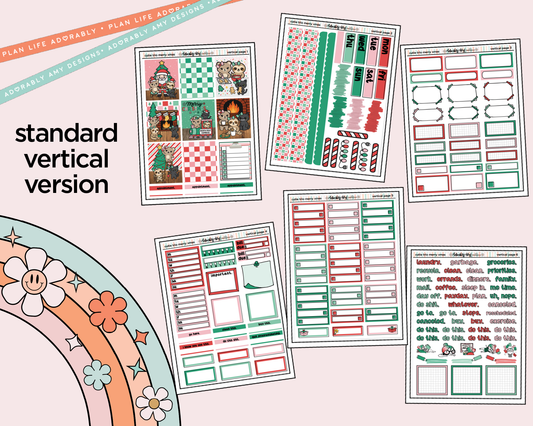 Vertical The Cutie Trio Merry Christmas Weekly Sticker Kit for Vertical Standard Size Planners or Insert