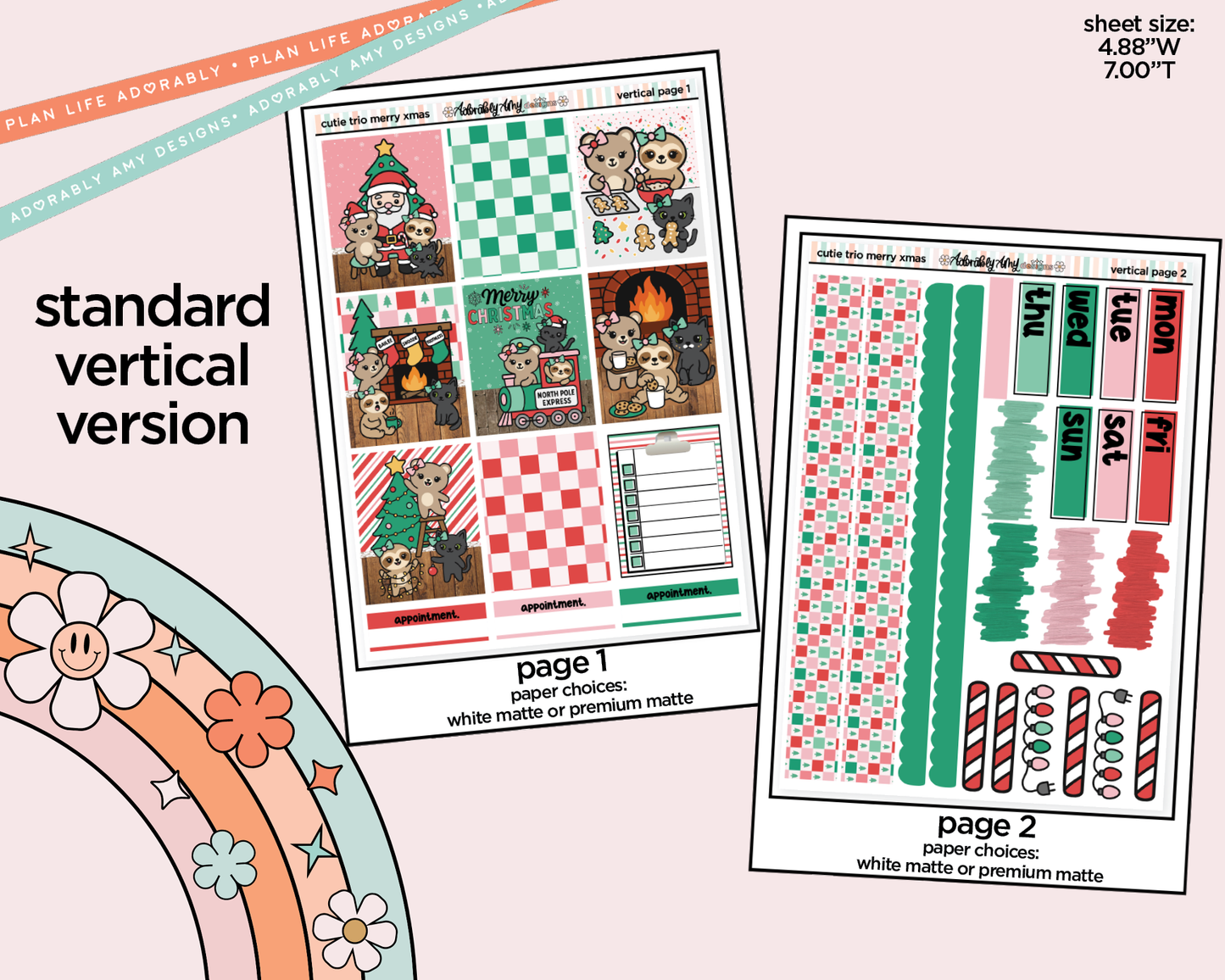 Vertical The Cutie Trio Merry Christmas Weekly Sticker Kit for Vertical Standard Size Planners or Insert