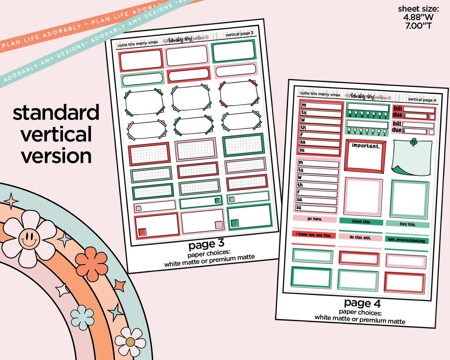 Vertical The Cutie Trio Merry Christmas Weekly Sticker Kit for Vertical Standard Size Planners or Insert
