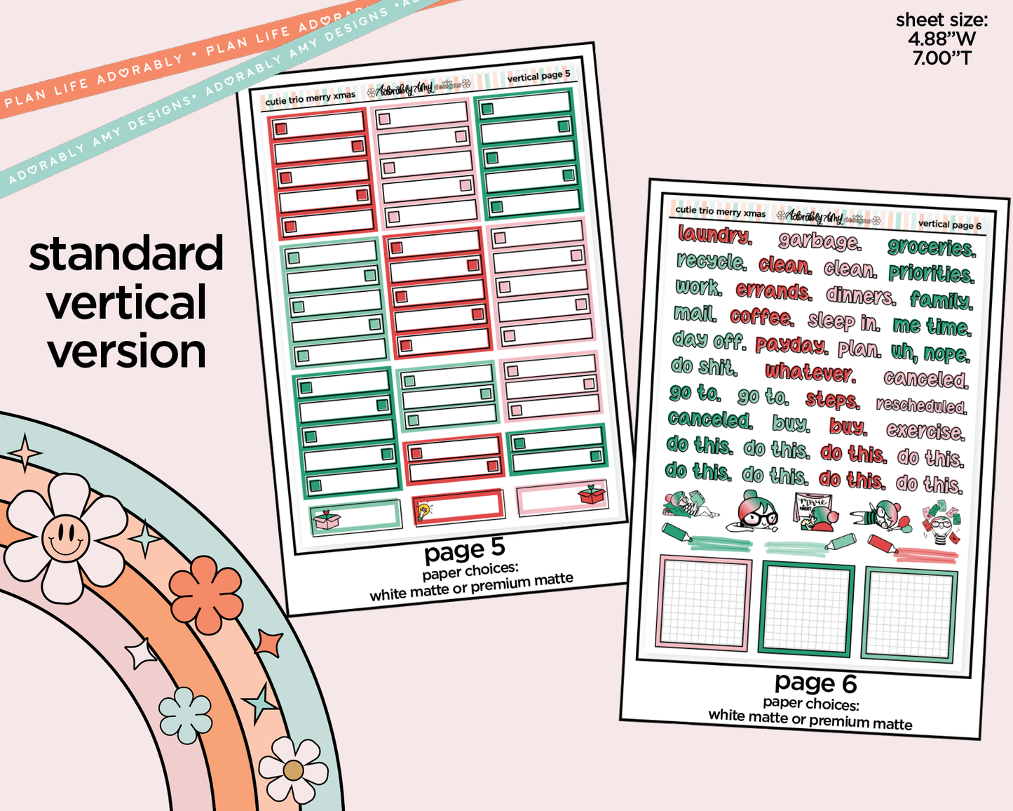 Vertical The Cutie Trio Merry Christmas Weekly Sticker Kit for Vertical Standard Size Planners or Insert