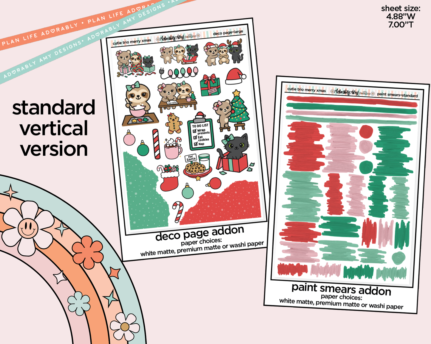 Vertical The Cutie Trio Merry Christmas Weekly Sticker Kit for Vertical Standard Size Planners or Insert