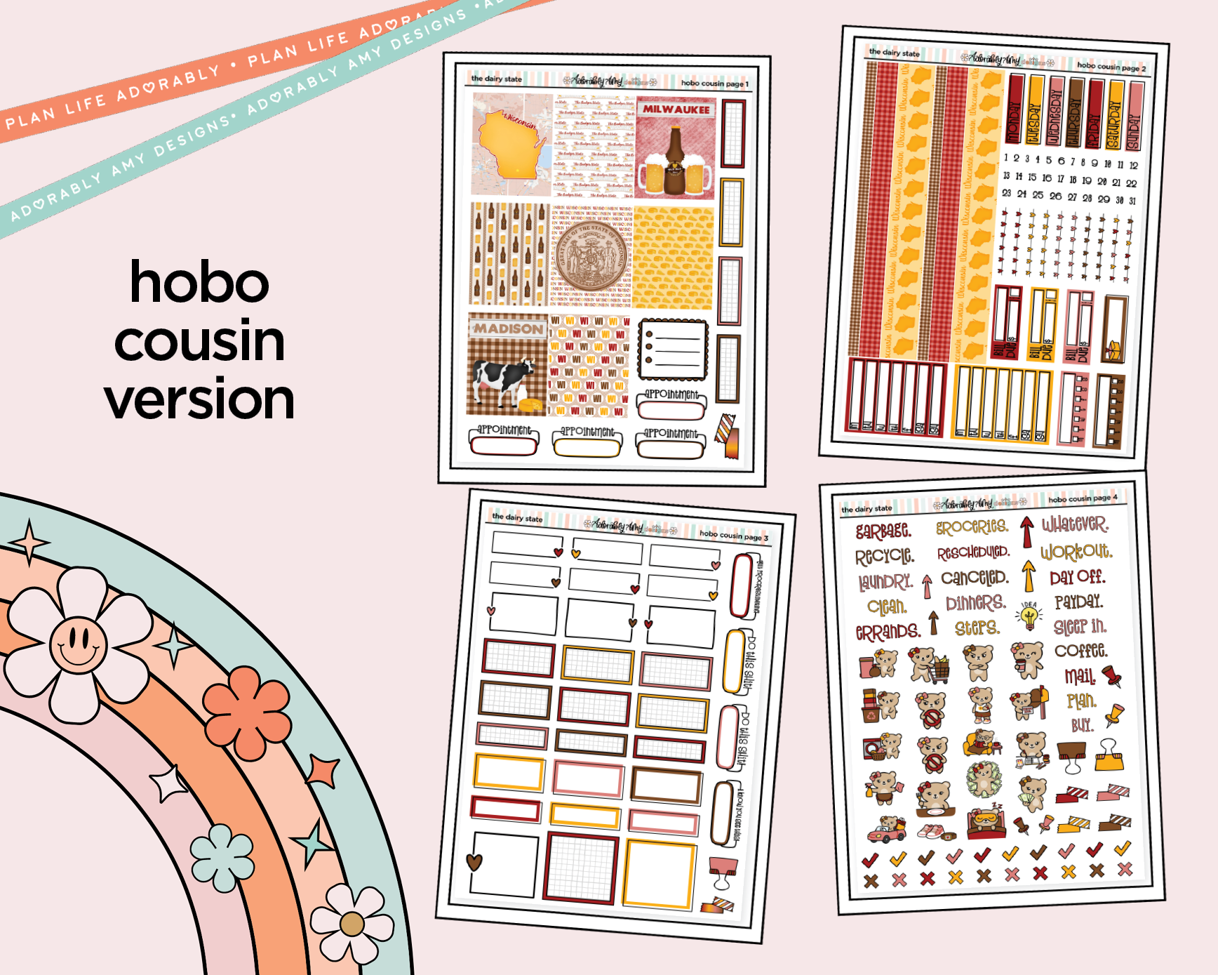 Hobonichi Cousin Weekly States Collection - The Dairy State Wisconsin Planner Sticker Kit for Hobo Cousin or Similar Planners - Adorably Amy Designs
