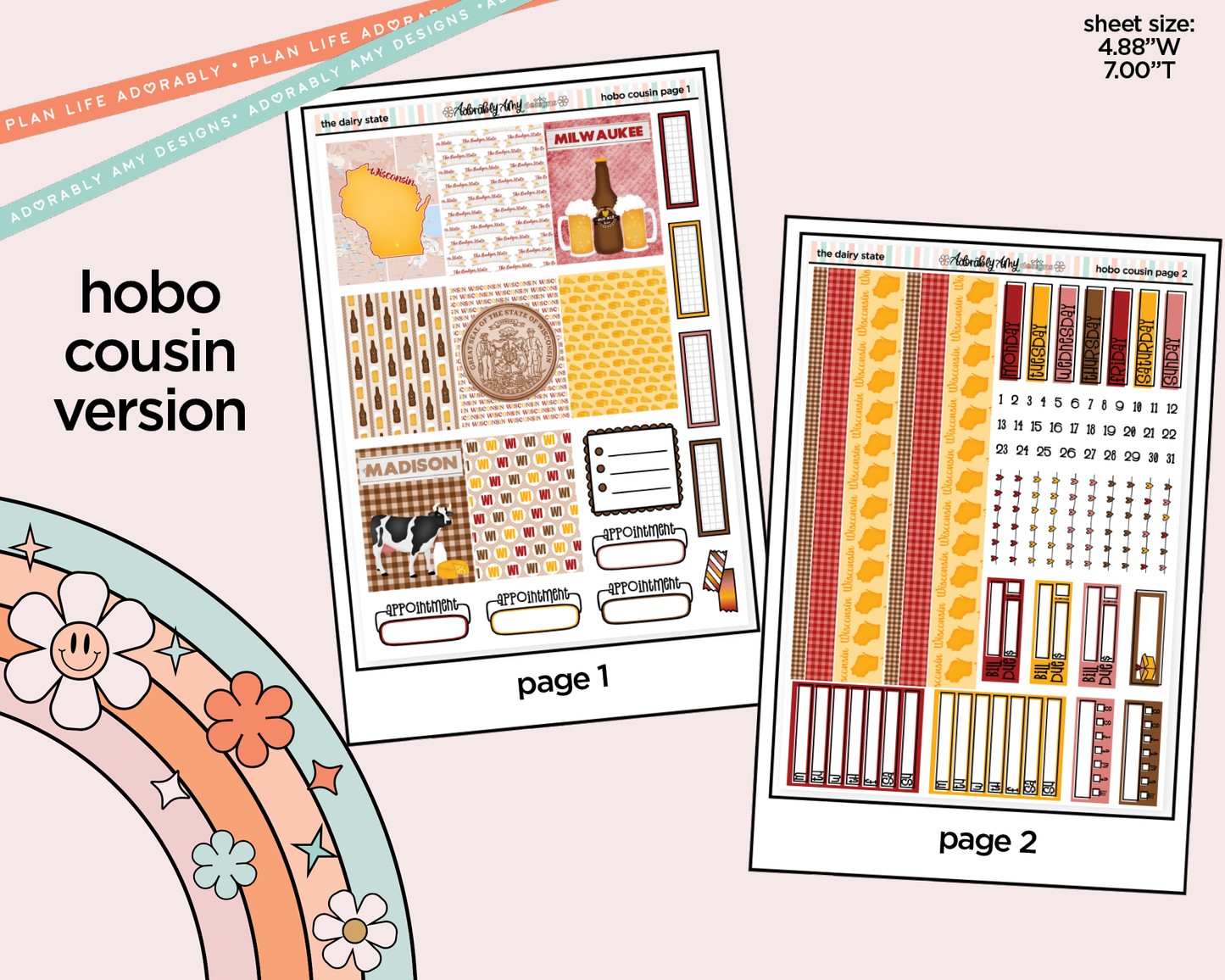 Hobonichi Cousin Weekly States Collection - The Dairy State Wisconsin Planner Sticker Kit for Hobo Cousin or Similar Planners - Adorably Amy Designs