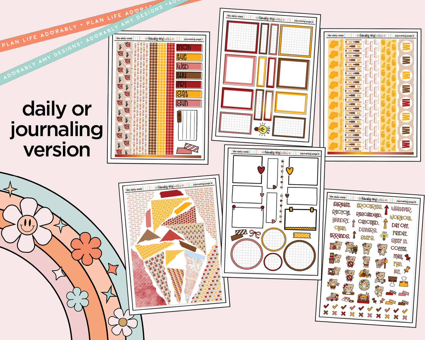 Journaling and Daily Planning States Collection - The Dairy State Wisconsin Planner Sticker Kit - Adorably Amy Designs