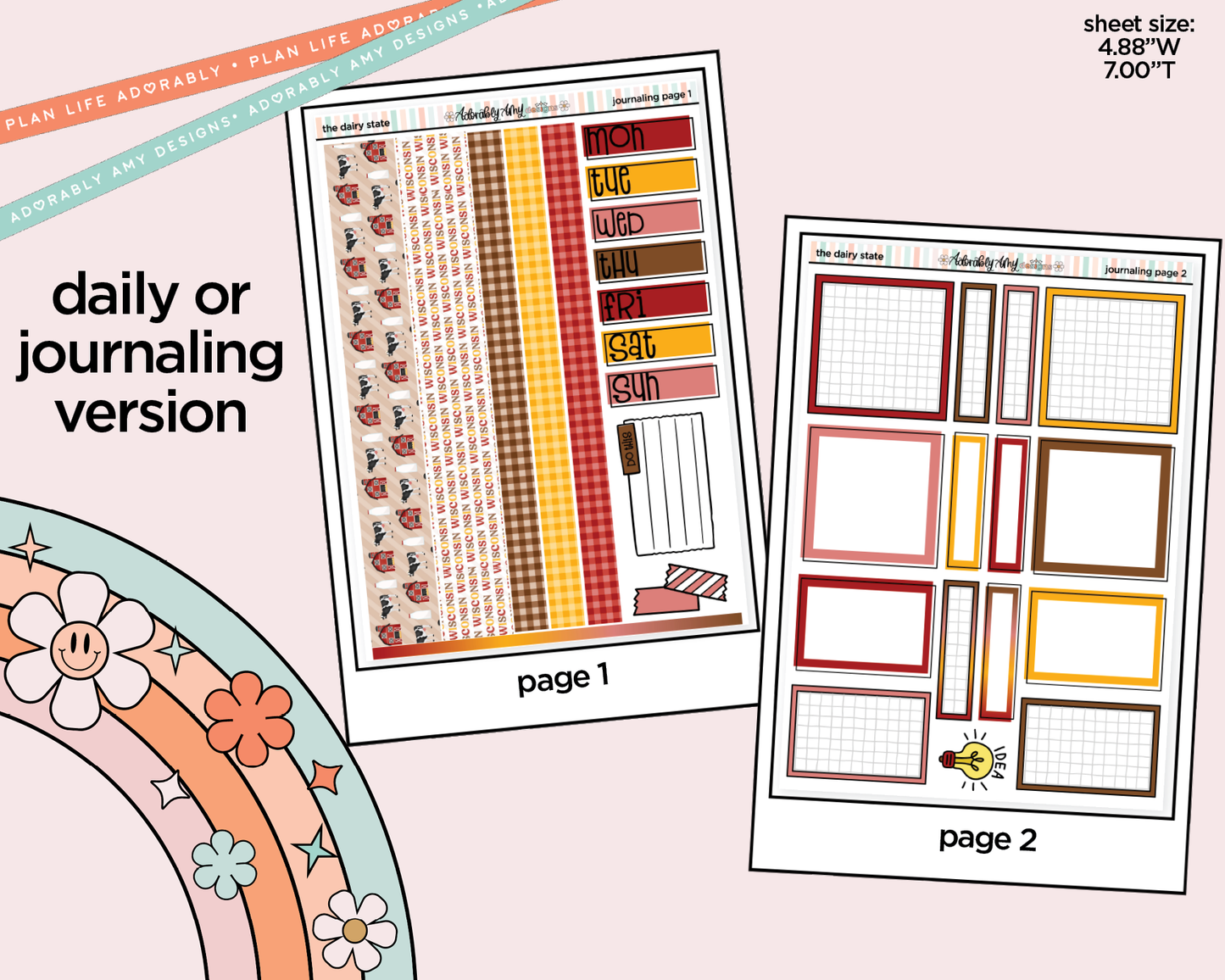 Journaling and Daily Planning States Collection - The Dairy State Wisconsin Planner Sticker Kit - Adorably Amy Designs