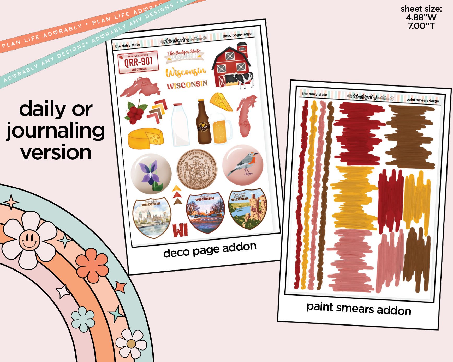 Journaling and Daily Planning States Collection - The Dairy State Wisconsin Planner Sticker Kit - Adorably Amy Designs