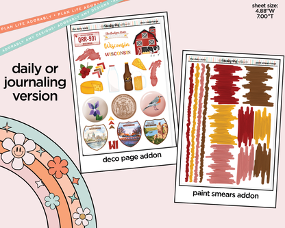 Journaling and Daily Planning States Collection - The Dairy State Wisconsin Planner Sticker Kit - Adorably Amy Designs