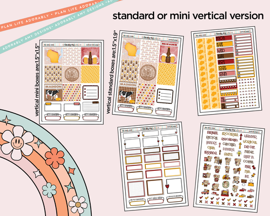 Vertical The Dairy State Wisconsin Themed Sticker Kit for Vertical Standard Size Planners or Insert