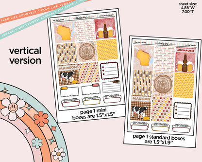 Vertical States Collection - The Dairy State Wisconsin Sticker Kit for Vertical Standard Size Planners or Insert - Adorably Amy Designs