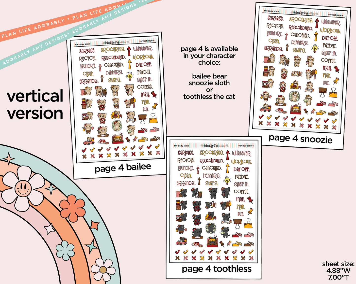Vertical States Collection - The Dairy State Wisconsin Sticker Kit for Vertical Standard Size Planners or Insert - Adorably Amy Designs