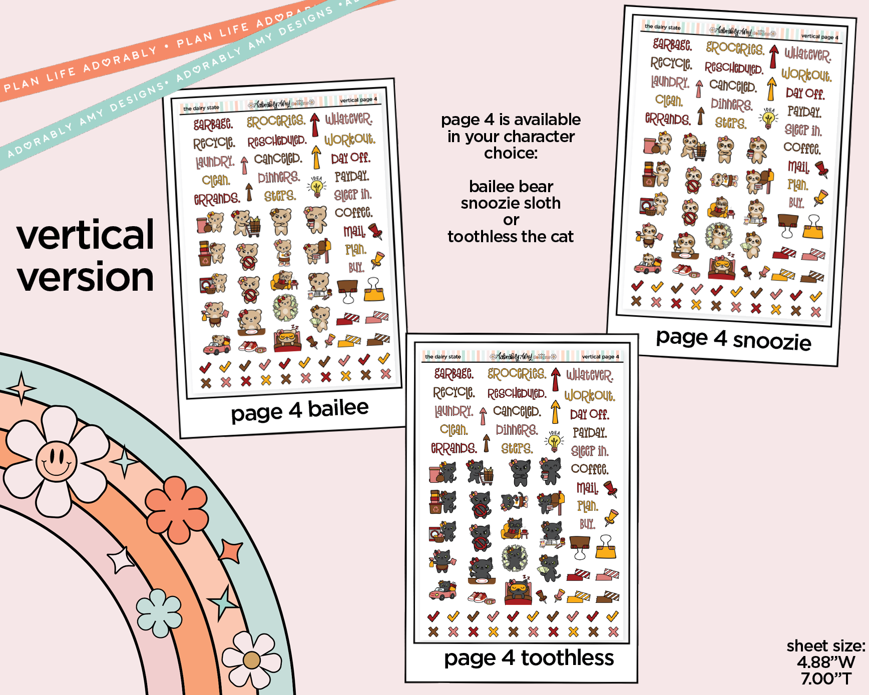 Vertical States Collection - The Dairy State Wisconsin Sticker Kit for Vertical Standard Size Planners or Insert - Adorably Amy Designs